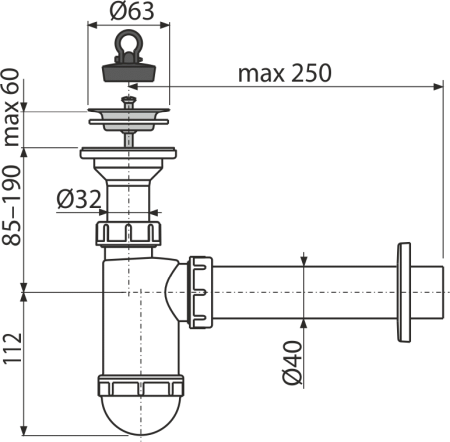 Sifon lavoar dn 40 cu sita din otel inoxidabil dn 63 - a41 [2]