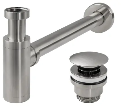 Accesorii baie - Sifon lavoar universal + Ventil tip Click-Clack Inox periat, Rea