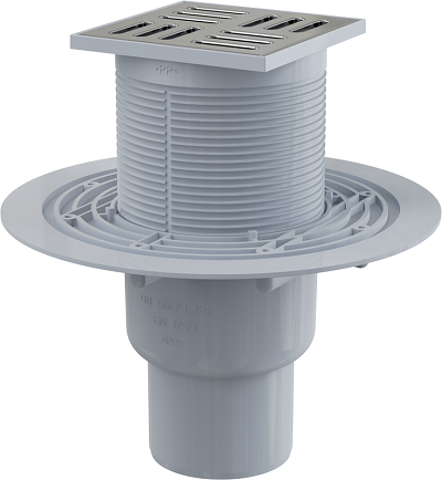 Sifoane pardoseala si terasa - Sifon pardoseală 105×105/50/75 mm ieşire verticală, grătar din oţel inoxidabil, sistem de reţinere a mirosurilor umed APV201