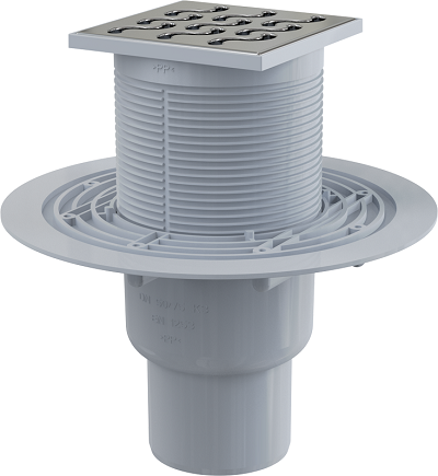 Sifoane pardoseala si terasa - Sifon pardoseală 105×105/50/75 mm ieşire verticală, grătar din oţel inoxidabil, sistem de reţinere a mirosurilor umed APV202