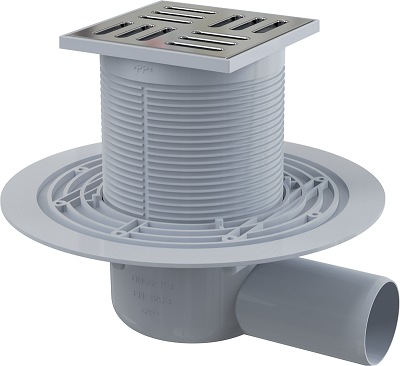 Accesorii baie - Sifon pardoseală 105×105/50 mm ieşire laterală, grătar din oţel inoxidabil, sistem de reţinere a mirosurilor umed APV101