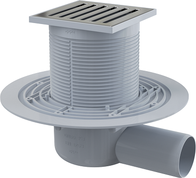 Accesorii baie - Sifon pardoseală 105×105/50 mm ieşire laterală, grătar din oţel inoxidabil, sistem de reţinere a mirosurilor umed APV103