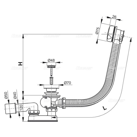 Sifon pentru cada automat, AlcaPlast, ventil cu preaplin, alb [1]