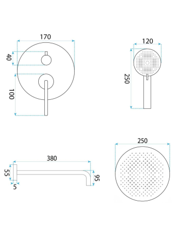 Set de dus incastrat Rea Grace cupru periat PVD cu sistem BOX si Anti-Calc [10]