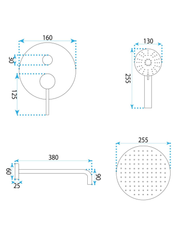 Sistem de dus incastrat Rea Lungo Stripe auriu periat  [8]