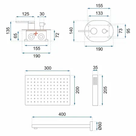 Sistem de dus incastrat Rea Oval negru mat [1]