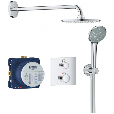 Coloane de dus - Sistem dus incastrat cu termostat Grohe Grohtherm Cosmopolitan 210, baterie patrata