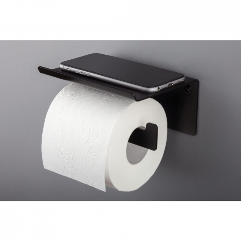 Suport hartie igienica Deante Mokko negru mat cu raft [1]