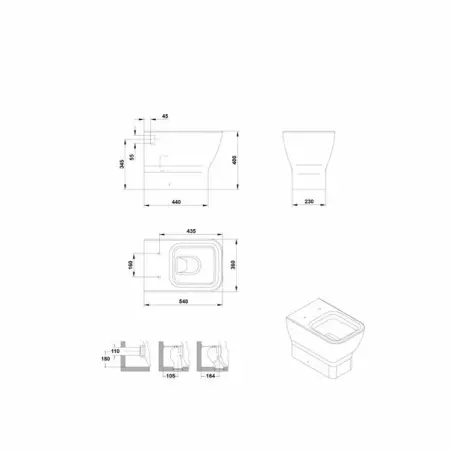 Vas WC pe pardoseala Gala Emma Square BTW pentru rezervor ingropat alb lucios [1]