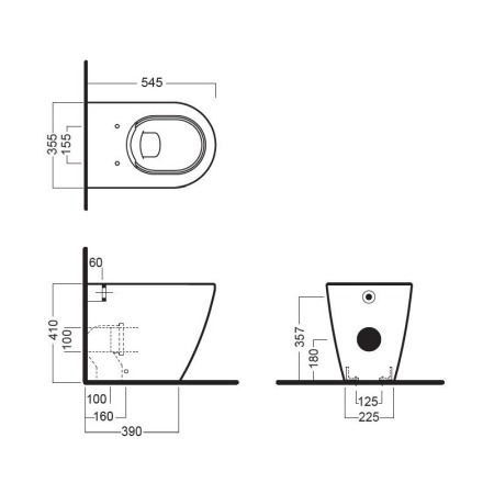Vas WC stativ, Hatria, Fusion, back to wall, cu functie de bideu, 35,5 x 54 cm, alb [1]