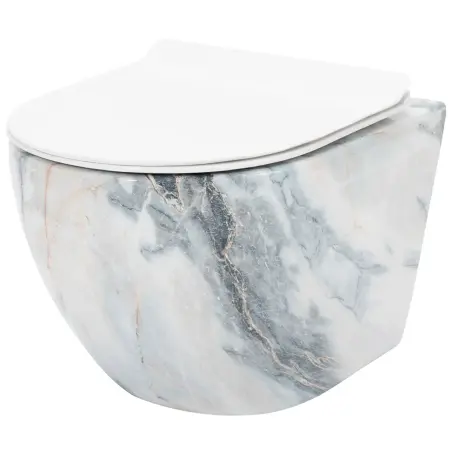 Obiecte Sanitare - Vas WC suspendabil Carlos Slim Granit Shiny Alb cu model, Rea