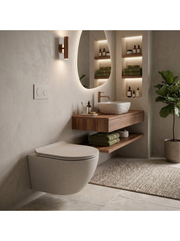Vas WC suspendabil REA Carlo Mini Tornado finisaj mat bej imitatie piatra 495x365x350 mm [3]