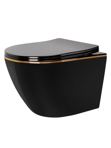 Vase wc suspendate - Vas WC suspendabil Rea Carlo Mini Tornado negru / auriu