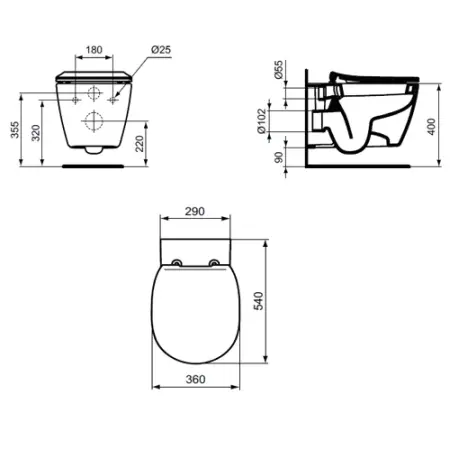 Vas WC suspendat 36 x 54 cm, fixare ascunsa Ideal Standard Connect, E771801 [2]