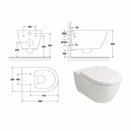 Vas WC suspendat Gala Emma Rounded Rimless alb lucios [3]