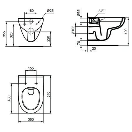 Vas WC suspendat Ideal Standard I.Life A T481701, cu functie bideu, evacuare orizontala [3]