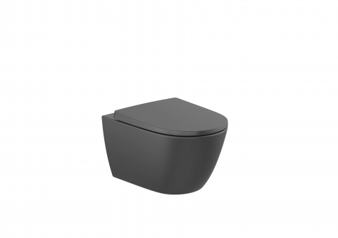Vas WC suspendat Roca Ona Rimless cu capac inclus 36x53 cm evacuare orizontala negru mat [1]