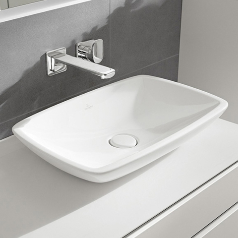 Ventil ceramic Villeroy & Boch, pentru lavoar cu preaplin, push-open, alb [2]