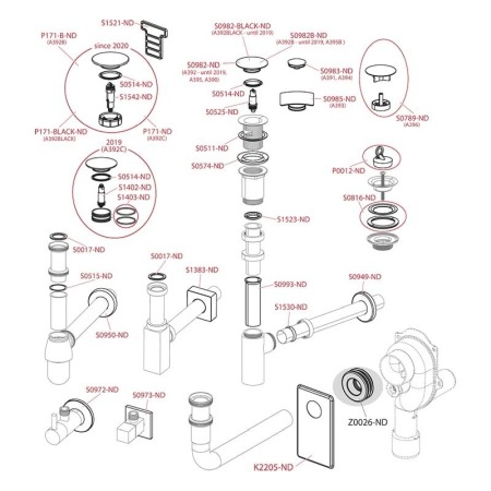 Ventil pentru lavoar, Alcadrain, cu click-clack, preaplin, dop mic, crom [2]