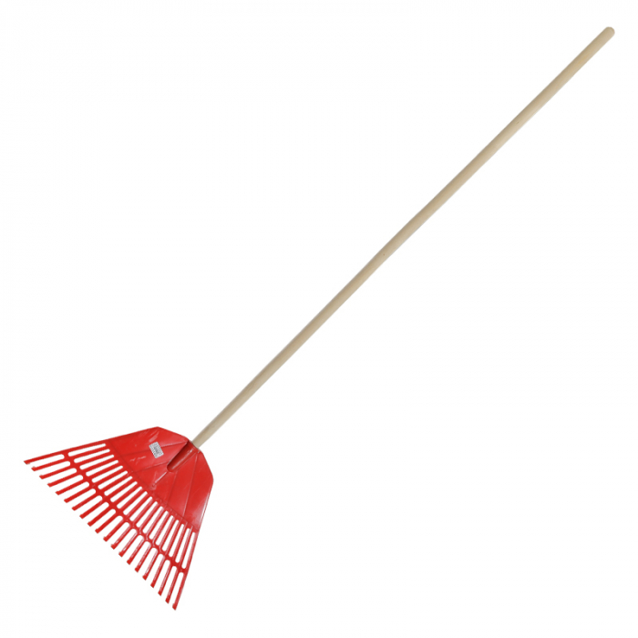 GREBLA PLASTIC CU MANER LEMN 130CM / 20 DIN?I [1]