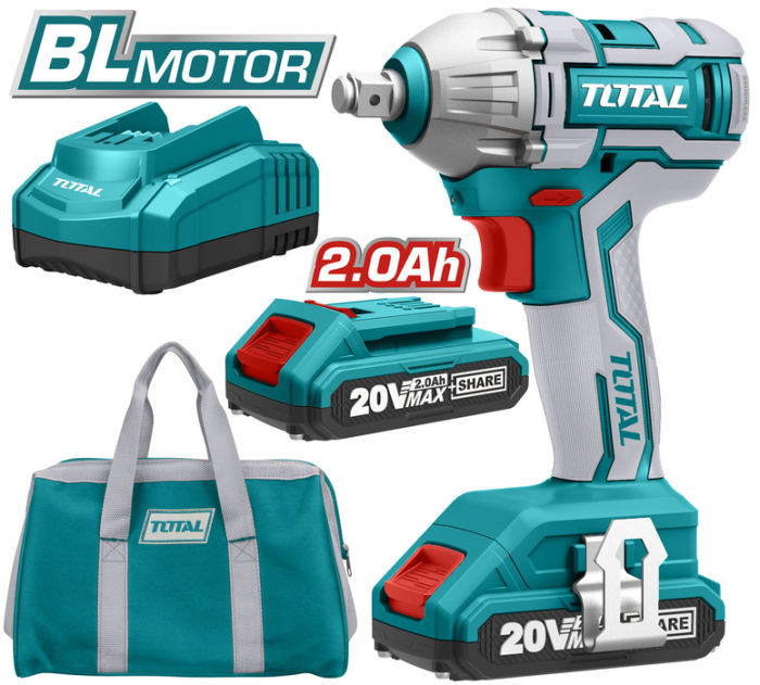 TOTAL- Masina de insurubat cu impact cu acumulator 20V-2.0Ah Li-Ion (2 acumulatori) - 1/2 [1]