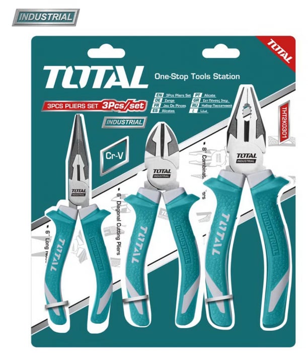 TOTAL - Set clesti 3 buc (8 Patent universal, 6 Cle?te cu varf ascutit, 6 Cleste taietor) - Cr-V (INDUSTRIAL) [1]