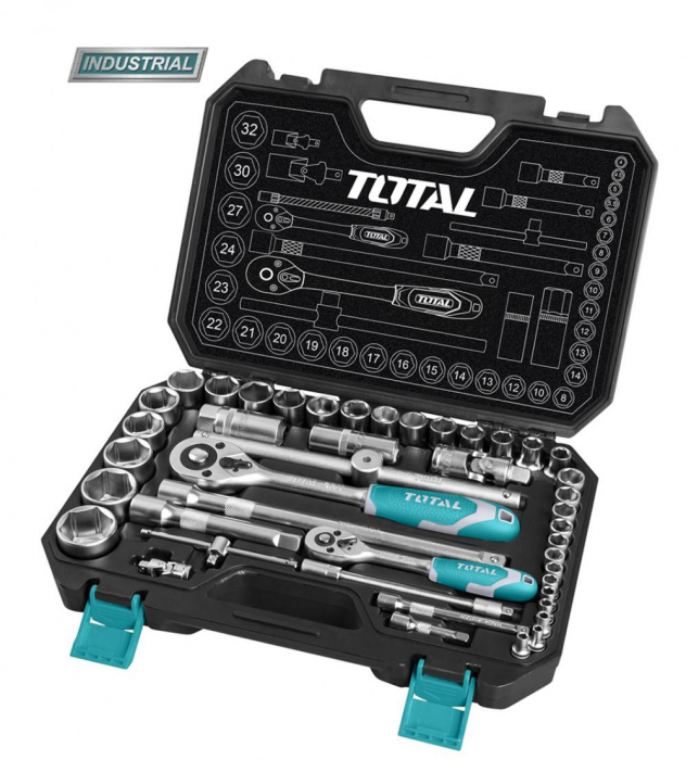 TOTAL - Trusa de chei tubulare 1/2+1/4 cu antrenor 44 piese (INDUSTRIAL) [1]