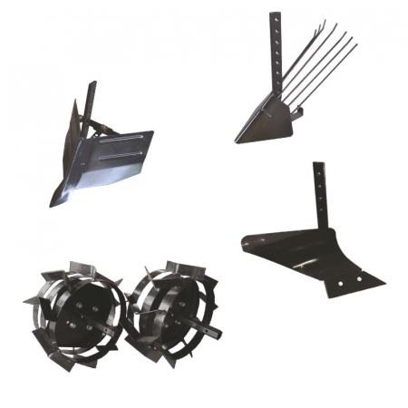 Accesorii motosape | motocultoare - Pachet de accesorii motocultor, plug de arat, plug de bilonat, plug de scos cartofi, roti metalice 4.00-8