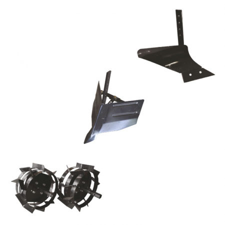 Accesorii motosape | motocultoare - Pachet de accesorii motocultor, plug de arat, plug de bilonat, roti metalice 4.00-8