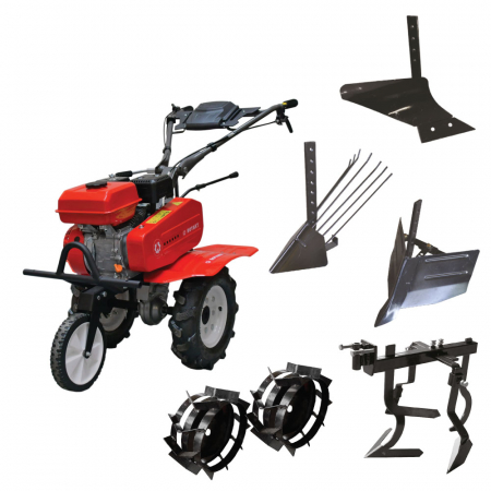 Motosape si motocultoare - Pachet motocultor Rotakt ro75rs, 7 cp, benzina, plug arat + plug bilonat + plug de scos cartofi + cultivator + roti metalice 4.00-8