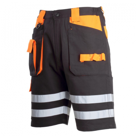 Echipamente de protectie - PANTALON SCURT CU REFLECTORIZANT NEGRU-PORTOCALIU - S