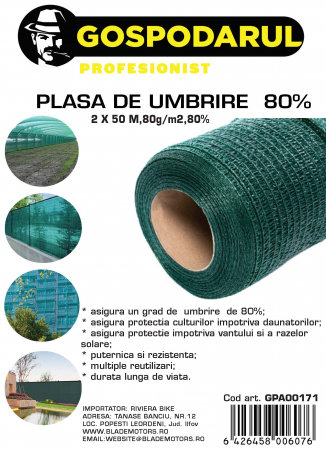 Ferma si Gradina - Plasa de umbrire ,2X50 M,80g/m2,80%