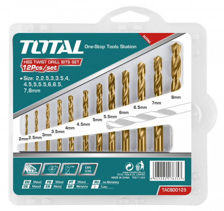 Scule si utilaje constructii - TOTAL - Set burghiu pentru metal HSS: 12 buc