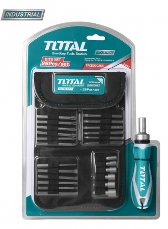 Scule auto-mecanica - TOTAL - Set surbelnita cu clichet - 26 piese (INDUSTRIAL)