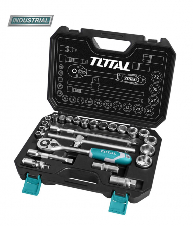 Scule si utilaje constructii - TOTAL - Trusa de chei tubulare 1/2 cu antrenor 25 piese (INDUSTRIAL)