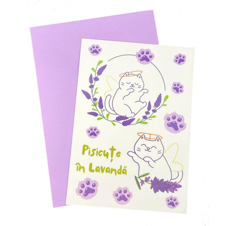 Papetărie - Felicitare "Pisicuțe în Lavandă"