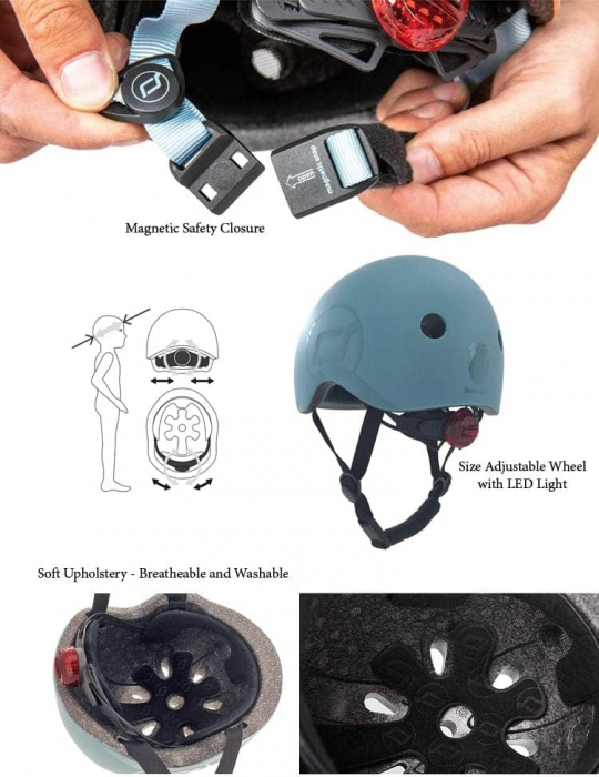 Casca de protectie pentru copii cu finisaj mat, sistem de reglare magnetic, Include lumină de siguranță LED și căptușeală moale din fleece pentru protecție suplimentară, S-M, 51-55 cm, 3 ani+,  Ash, S [9]