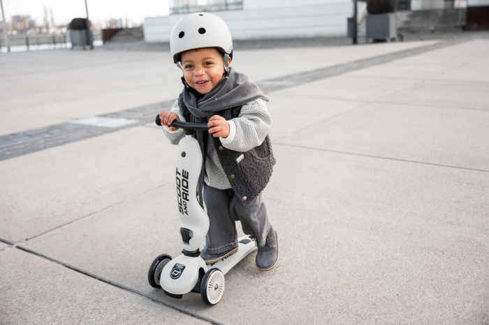 Trotinetă copii 2in1 premium Scoot & Ride HighwayKick 1 Ash, cu șezut, sistem anti-răsturnare, reglabilă 1–5 ani (max. 50 kg) [20]