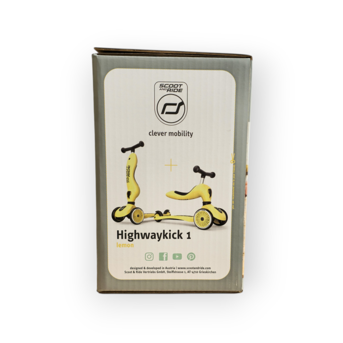 Trotinetă copii 2in1 premium Scoot & Ride HighwayKick 1 Lemon, cu șezut, sistem anti-răsturnare, reglabilă 1–5 ani (max. 50 kg) [21]