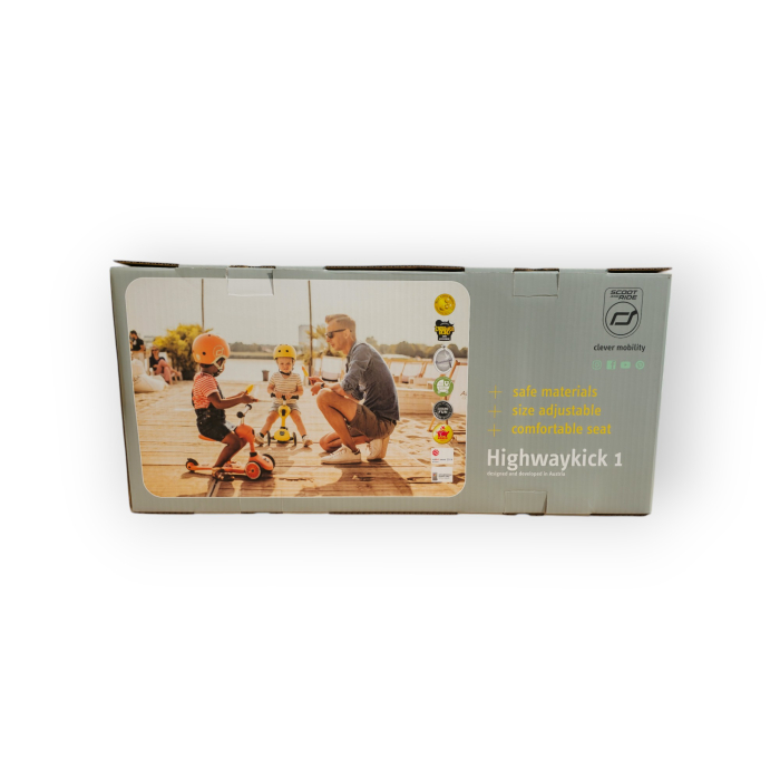 Trotinetă copii 2in1 premium Scoot & Ride HighwayKick 1 Lemon, cu șezut, sistem anti-răsturnare, reglabilă 1–5 ani (max. 50 kg) [20]
