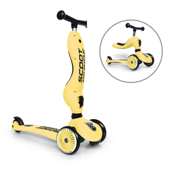 Trotineta copii cu sezut, transformabila 2in1, HighwayKick 1 Lemon, 1-5 ani, pana la 50 kg, Scoot & Ride [2]