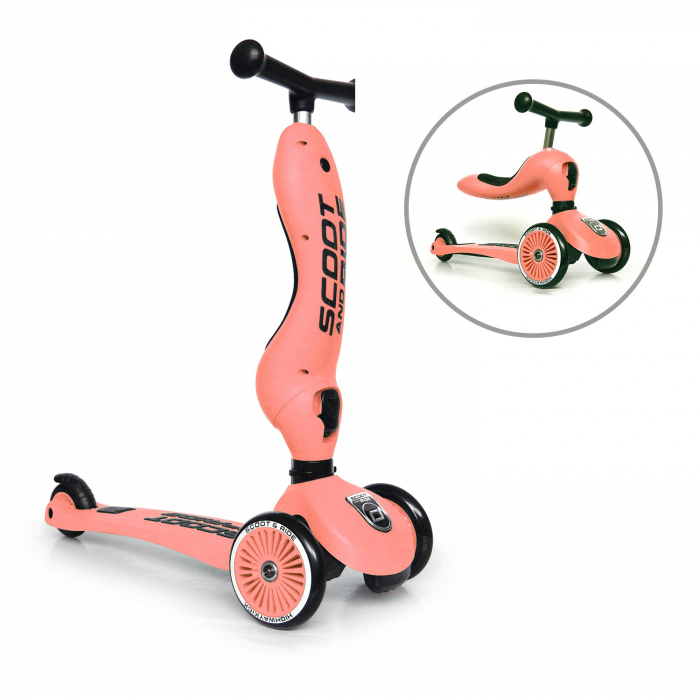 Trotineta copii cu sezut, transformabila 2in1, HighwayKick 1 Peach, 1-5 ani, pana la 50 kg, Scoot & Ride [2]