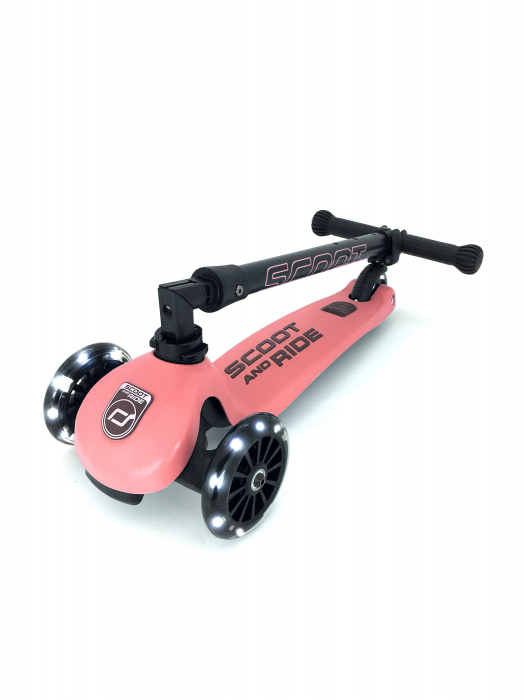 Trotineta copii pliabila, reglabila, roti luminoase, Highwaykick 3 Led Peach, 3-6 ani, pana la 50 kg, Scoot & Ride [2]