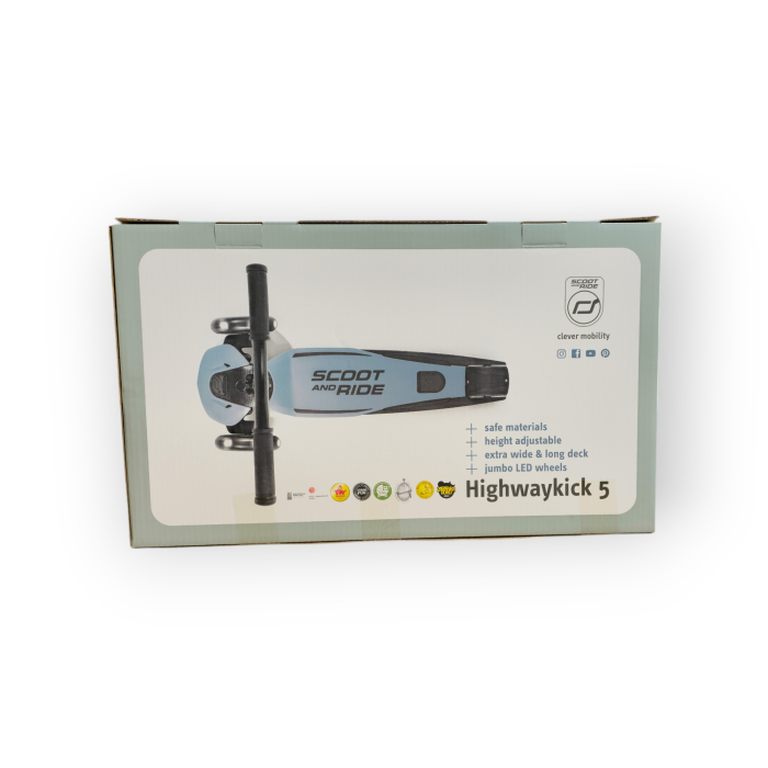 Trotinetă Premium Copii Scoot & Ride Highwaykick 5 LED Steel – Reglabilă, Roți Luminoase, 5 Ani+, până la 80 kg [6]