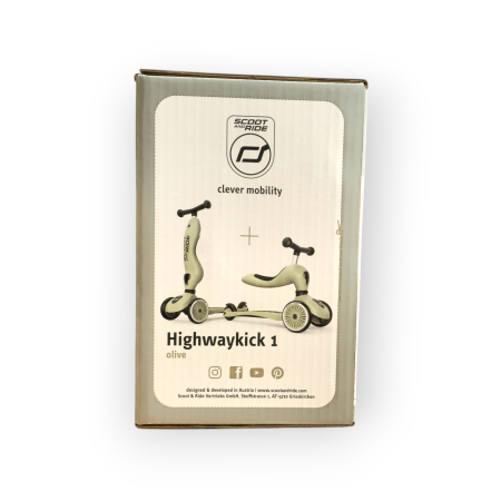 Trotinetă copii 2in1 premium Scoot & Ride HighwayKick 1 Olive, cu șezut, sistem anti-răsturnare, reglabilă 1–5 ani (max. 50 kg) [11]
