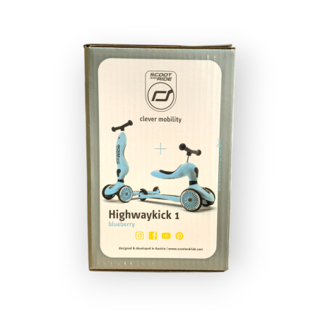 Trotinetă copii 2in1 premium Scoot & Ride HighwayKick 1 Blueberry, cu șezut, sistem anti-răsturnare, reglabilă 1–5 ani (max. 50 kg) [10]