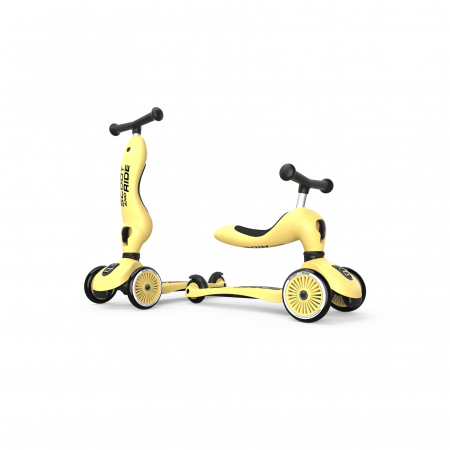 Trotinete - Trotineta copii cu sezut, transformabila 2in1, HighwayKick 1 Lemon, 1-5 ani, pana la 50 kg, Scoot & Ride