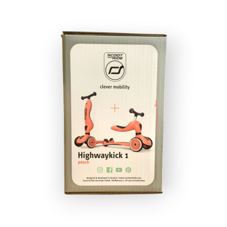 Trotinetă copii 2in1 premium Scoot & Ride HighwayKick 1 Peach, cu șezut, sistem anti-răsturnare, reglabilă 1–5 ani (max. 50 kg) [16]