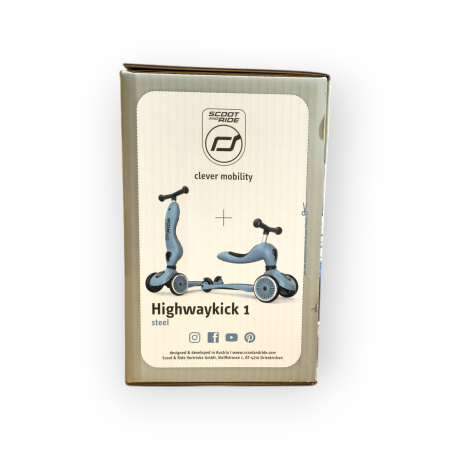 Trotinetă copii 2in1 premium Scoot & Ride HighwayKick 1 Steel, cu șezut, sistem anti-răsturnare, reglabilă 1–5 ani (max. 50 kg) [14]