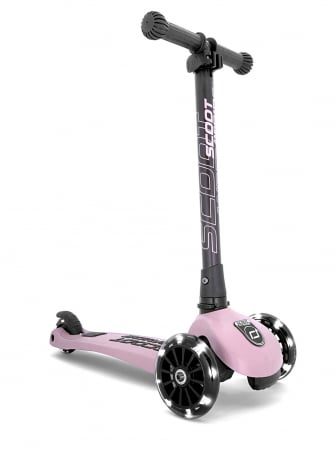 Trotinete - Trotineta copii pliabila, reglabila, roti luminoase, Highwaykick 3 Led Rose, 3-6 ani, pana la 50 kg, Scoot & Ride